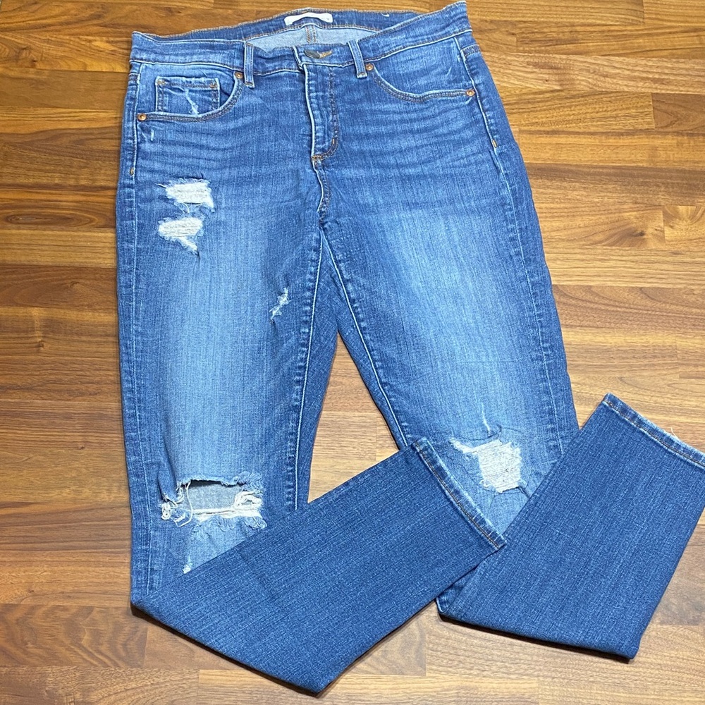 LOFT Women's Distressed Skinny Stretch Jeans - Blue 8/29